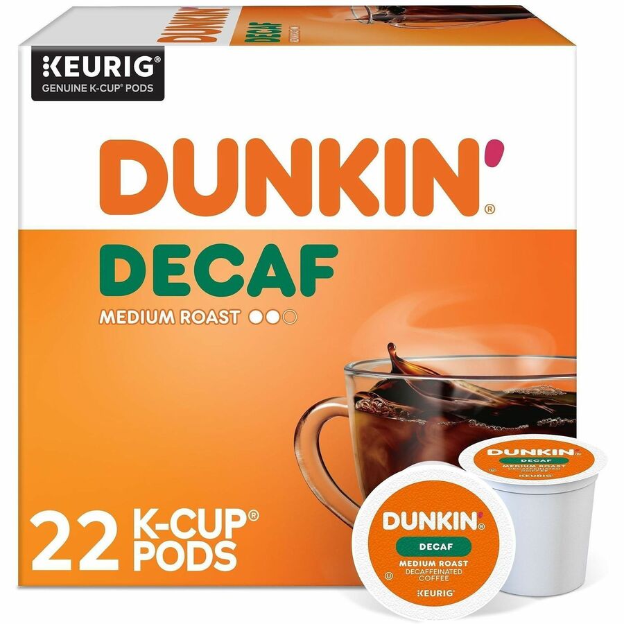 Dunkin'®, K-Cup Decaf Coffee - Compatible with Keurig Brewer - Medium - K-Cup - Decaf - Kosher - Decaffeinated - 22 / Box