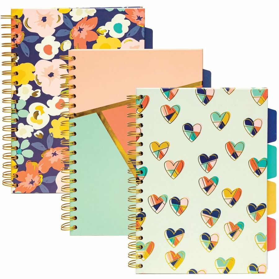 Pukka Pads B5 Floral Love Project Book - 200 Pages - Printed - Wire Bound - Both Side Ruling Surface - Feint Front Ruling - 0.31" Ruled - 80 g/m², Grammage - B5 - 6 59/64" x 9 27/32" Sheet Size - Heart, Geometric, Navy Floral Cover - Elastic Closur...