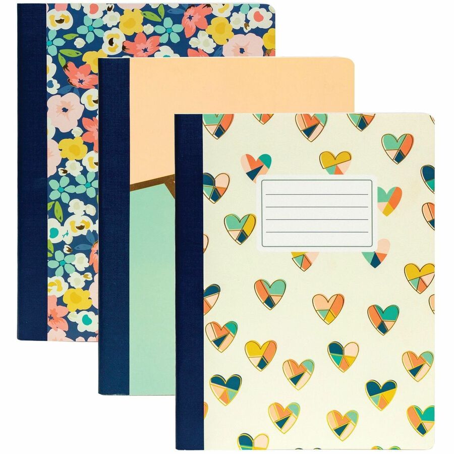 Pukka Pads 3 Pack Composition Books - 140 Pages - Stitched - College Ruled Front Ruling - 0.31" Ruled - 80 g/m², Grammage - 9 3/4" x 7 1/2" Sheet Size - Assorted Cover - 3 / Pack
