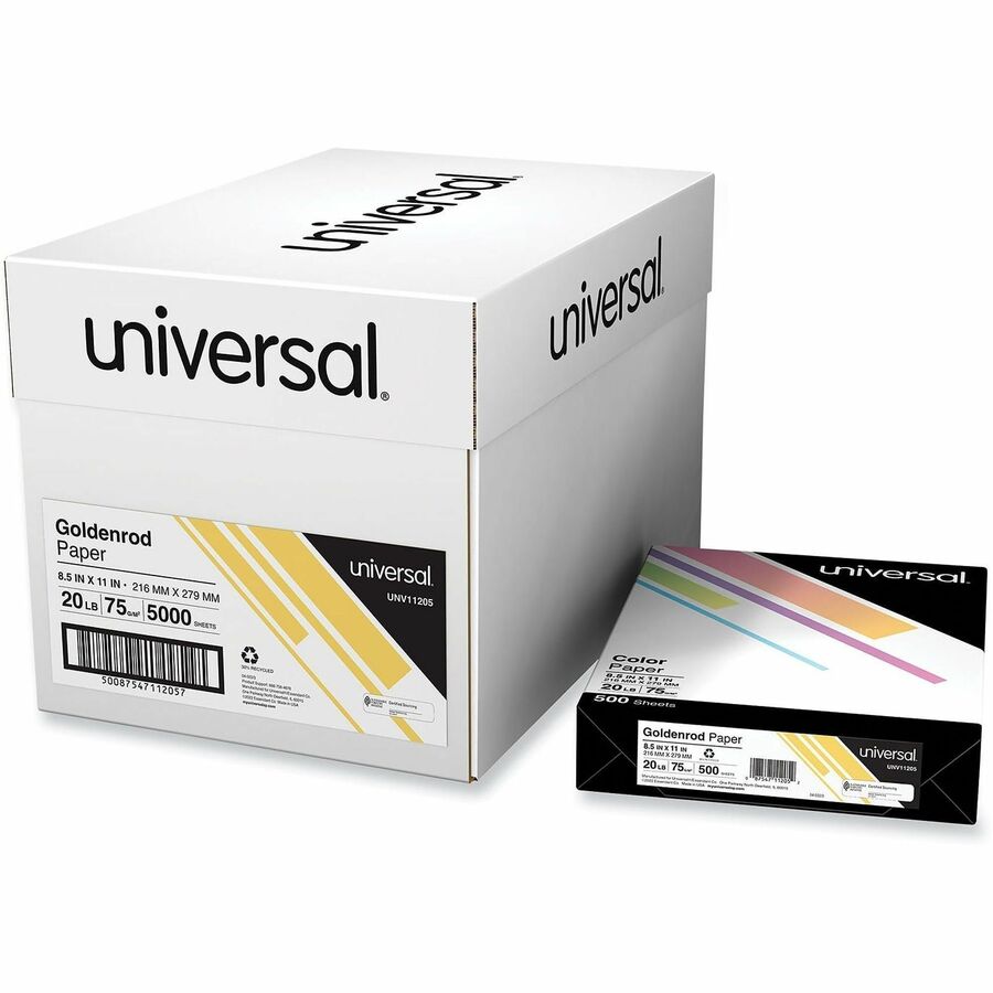 Universal Copy Paper - 20 lb Basis Weight - 75 g/m², Grammage - Goldenrod - 5000 Sheets - 500 Sheets per Ream - 10 / Carton