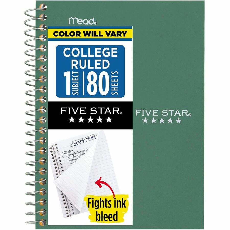 Mead College Ruled Notebook - 1 Subject(s) - 80 Sheets - Wire Bound - Ruled Margin - 4 3/8" x 7" Sheet Size - Assorted Poly, Plastic Cover - Durable, Water Resistant, Reinforced, Tear Resistant, Pocket Divider, Ink Resistant, Flexible Cover, Perforated...