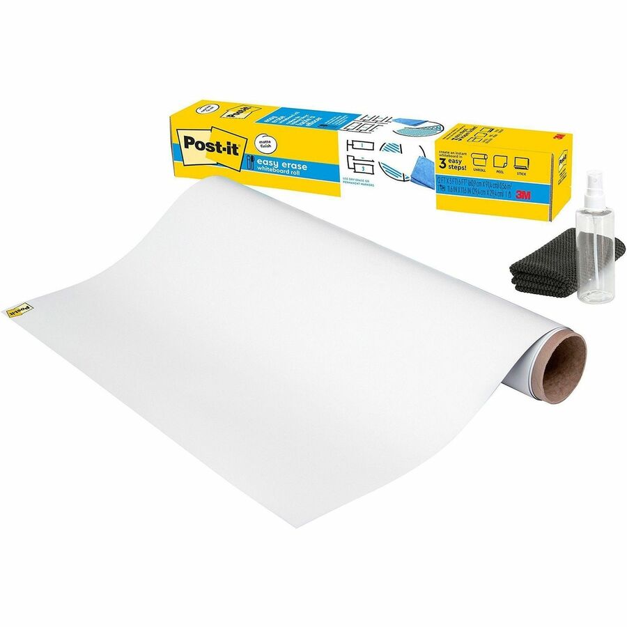 Post-it®, Easy Erase Whiteboard Roll, 3'x2' - White Surface - White Sheet Color - Rectangle - 36" Length x 24" Width - Flexible, Stain Resistant, Easy Peel, Self-stick, Removable, Wipeable, Stain Proof - 1 Each