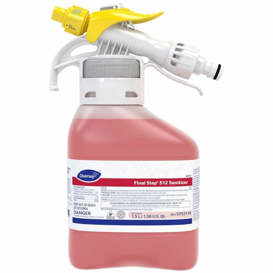 Diversey Final Step 512 Sanitizer - For Multi Surface, Multipurpose - Concentrate - Liquid, Spray - 50.7 fl oz (1.6 quart) - 7.9 pH - Quaternary Scent - Kosher, Spill Proof, Easy to Use, Rinse-free - Red - 1 Carton