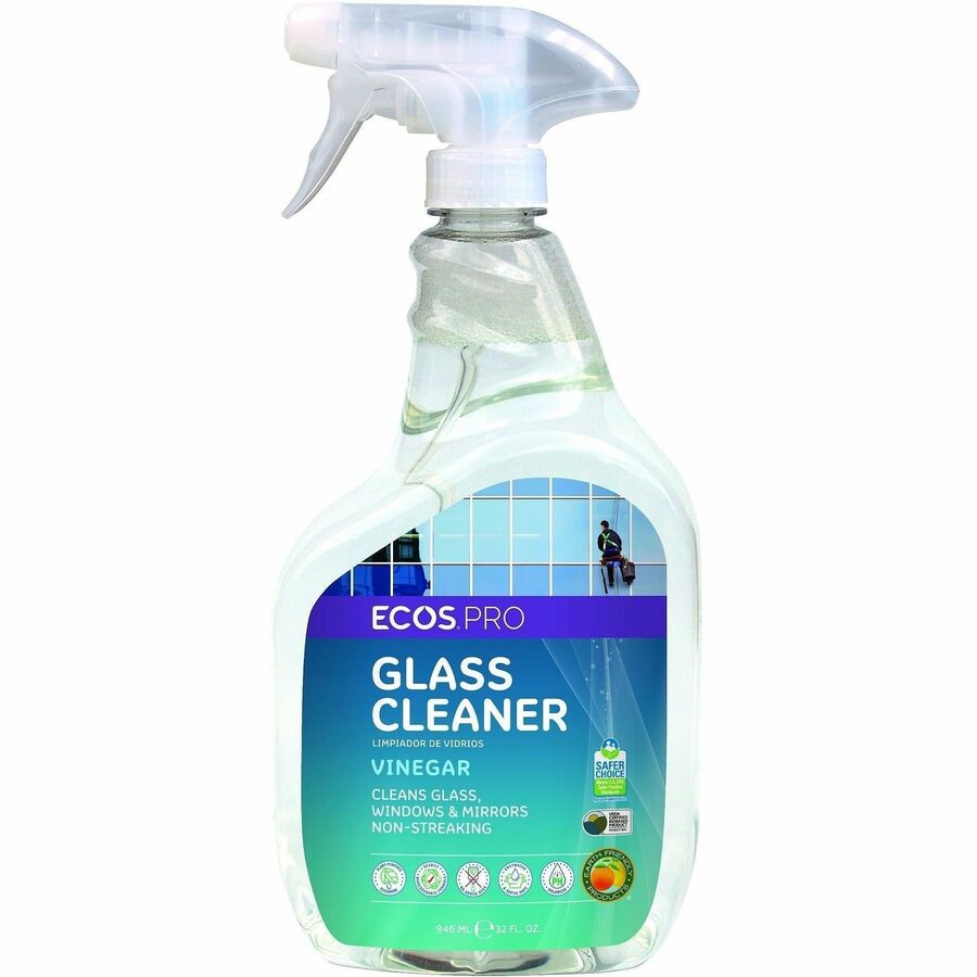 ECOS®, PRO Vinegar-Based Window Cleaner - For Window, Glass, Mirror - Ready-To-Use/Concentrate - Spray, Liquid - 32 fl oz (1 quart) - Clean Scent - Recommended For: Film Remover, Streak Remover, Haze Remover, Dirt Remover - Aseptic, Ammonia-free, Dy...