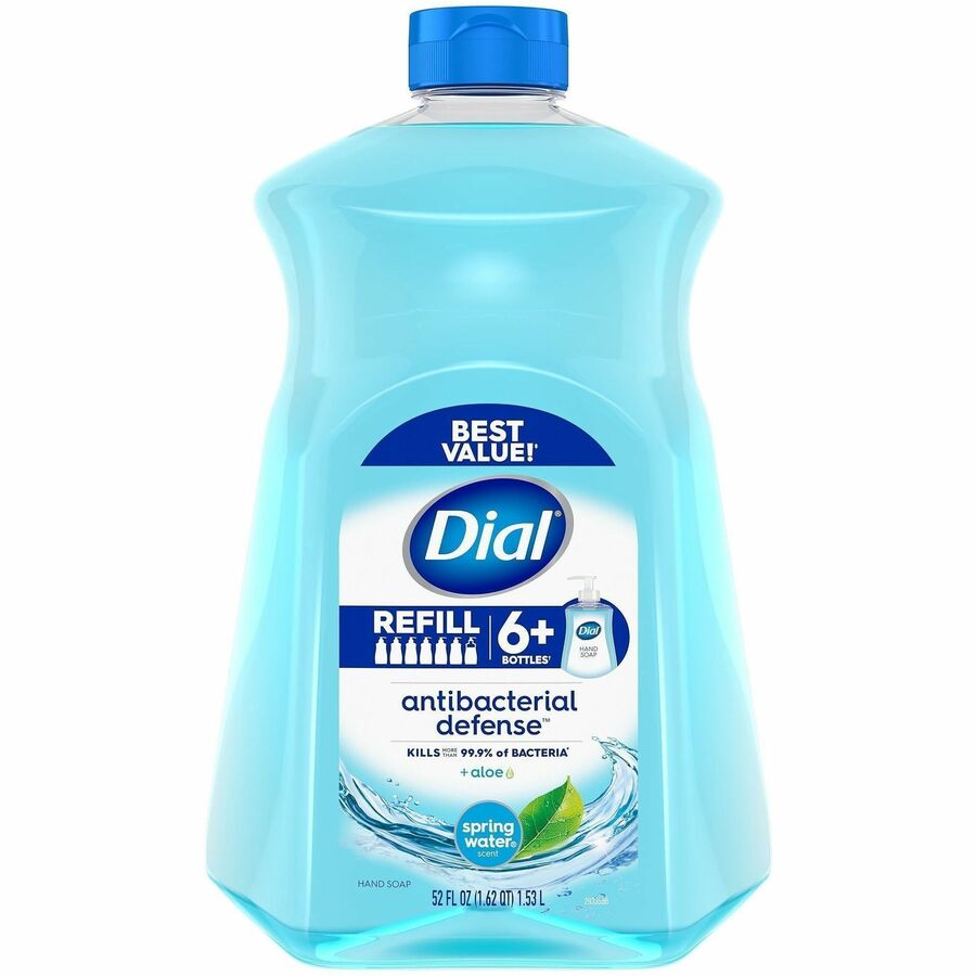 Dial Antibacterial Defense Liquid Hand Soap - Spring Water Scent - 1.63 quart - Pump Dispenser - Bacteria Remover - Hand, Skin - Antibacterial - Blue - Cruelty-free, Paraben-free, Phthalate-free, Silicone-free, pH Balanced, Sulfate-free - 1 Each