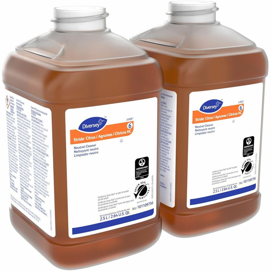 Diversey Care Stride Citrus Neutral Cleaner - For Floor, Hard Surface, Multipurpose - Concentrate - Liquid - 84.5 fl oz (2.6 quart) - Citrus Scent - pH Neutral, Non Alkaline, Film-free, Easy to Use, Low Foaming, Kosher, Versatile, Rinse-free - Orange...