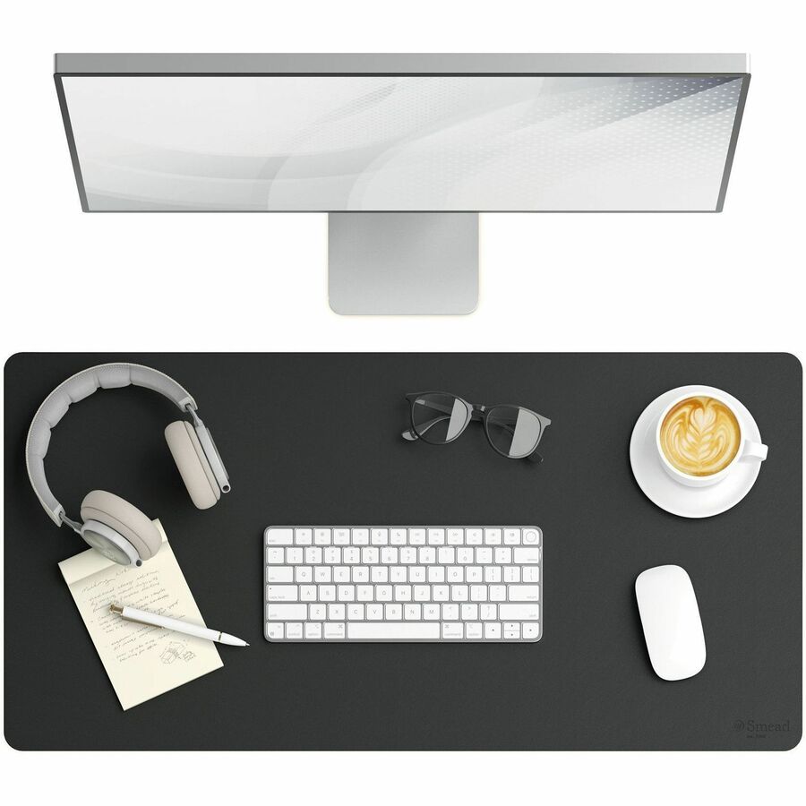 Smead Waterproof Desk Pad - Rectangular - 15.7" Width x 31.50000" Depth - Faux Suede Backing - Vegan Leather - Charcoal