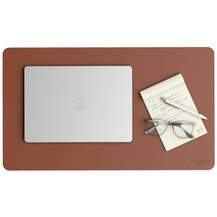 Smead Waterproof Desk Pad - Rectangular - 13.7" Width x 23.60000" Depth - Faux Suede Backing - Vegan Leather - Saddle