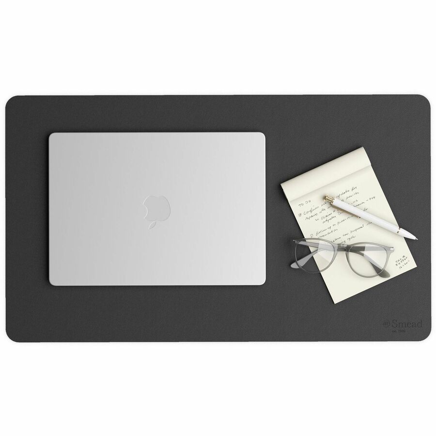 Smead Waterproof Desk Pad - Rectangular - 13.7" Width x 23.60000" Depth - Faux Suede Backing - Vegan Leather - Charcoal