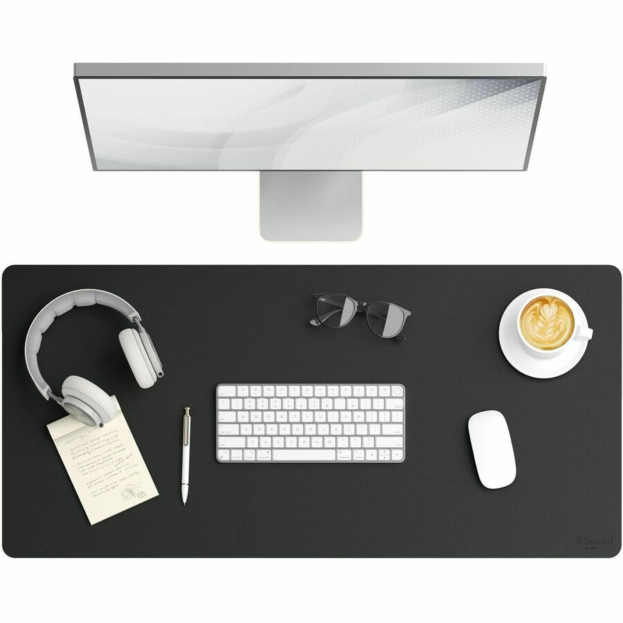 Smead Waterproof Desk Pad - Rectangular - 17" Width x 36" Depth - Faux Suede Backing - Vegan Leather - Charcoal