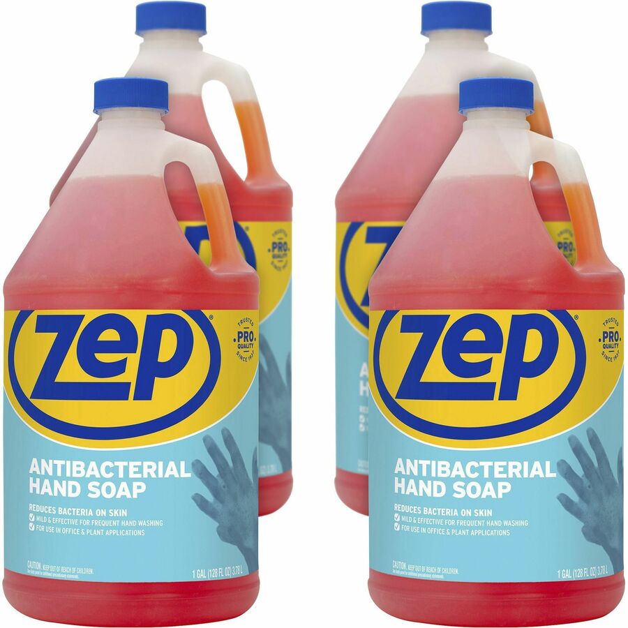 Zep Commercial Antimicrobial Hand Soap - Fresh Clean Scent - 1 gal - Kill Germs, Bacteria Remover, Soil Remover, Residue Remover, Dirt Remover, Grease Remover, Ink Remover, Tar Remover - Hand, Skin, Office, School, Home - Antibacterial - Amber - Non-ab...