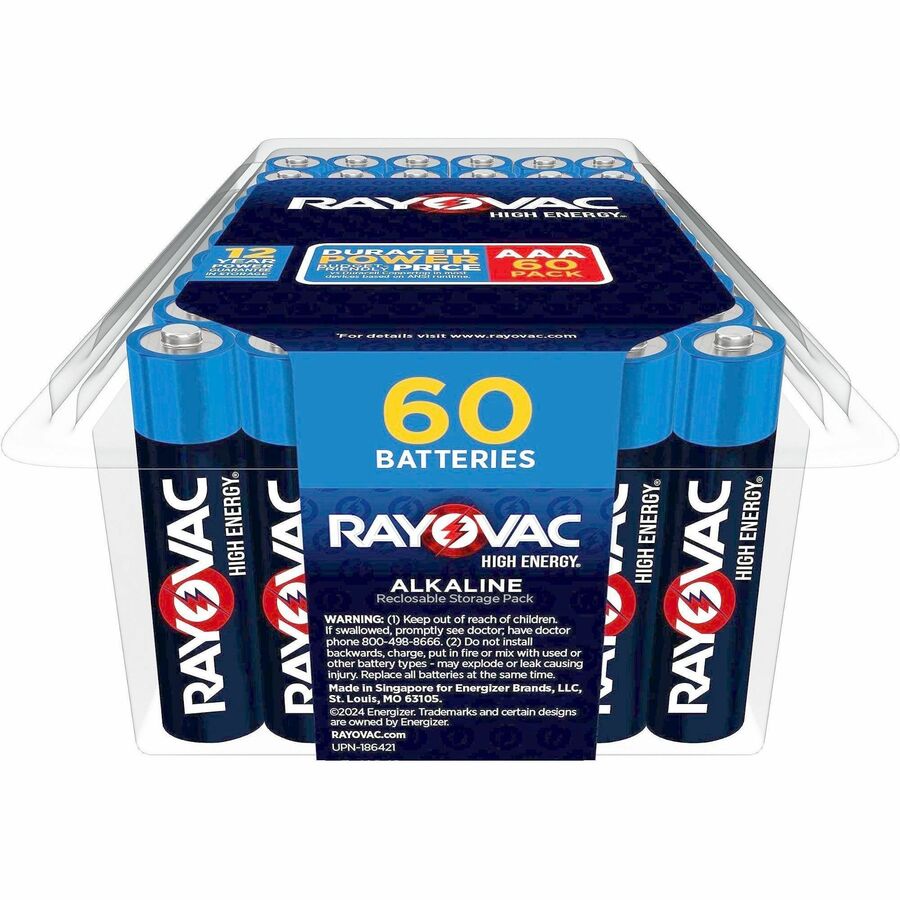 Rayovac High Energy AAA Alkaline Batteries - For Home Appliance, Flashlight, Microphone, Remote Control - AAA - 1.5 V - 60 / Pack