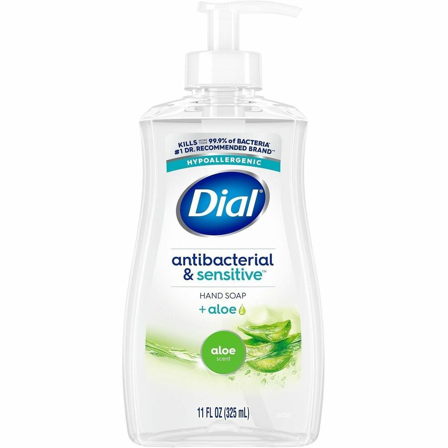 Dial Sensitive Skin Antibacterial Soap - For Dry Skin - 11 fl oz - Pump Dispenser - Bacteria Remover - Hand, Commercial, Professional - Moisturizing - Antibacterial - Green - Dye-free - 12 / Carton