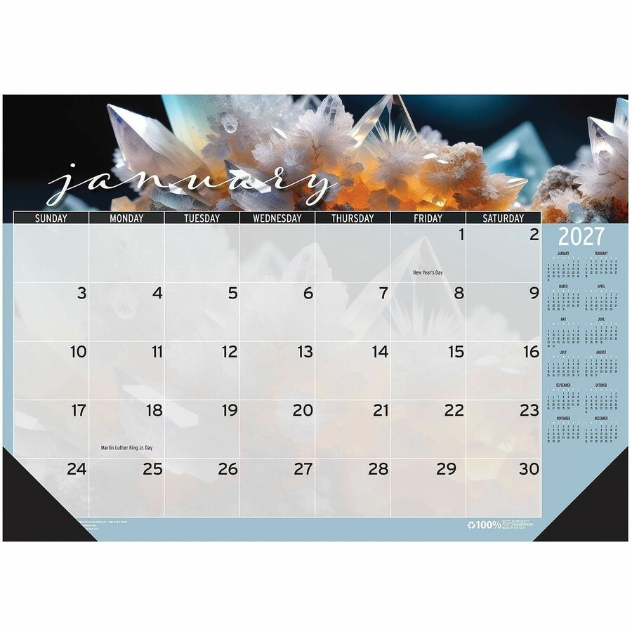 House of Doolittle Recycled Macro View Desk Pad - Desk - 12 Month - January 2027 to December 2027 - 1 Month Single Page Layout - 18 1/2" x 13" Sheet Size - Glue Top - Desk Pad - Multi - Paper - 1 Each