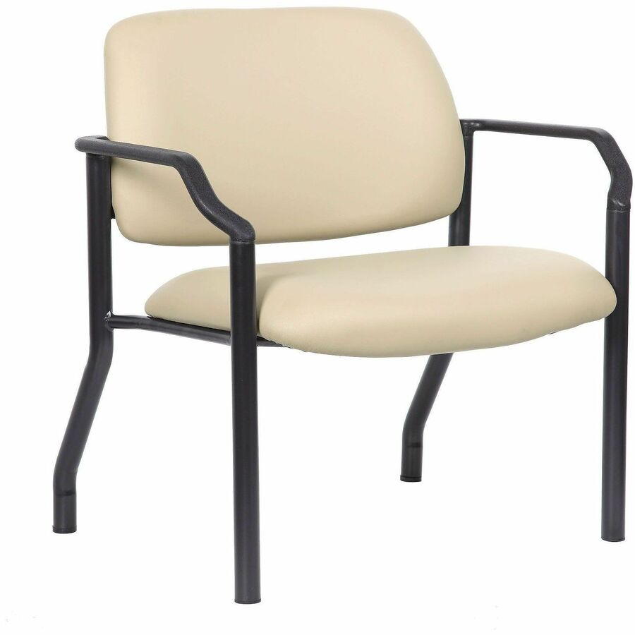Boss Mid-back Guest Chair - Mid Back - Four-legged Base - Black, Beige - Vinyl - Armrest - 1 Each
