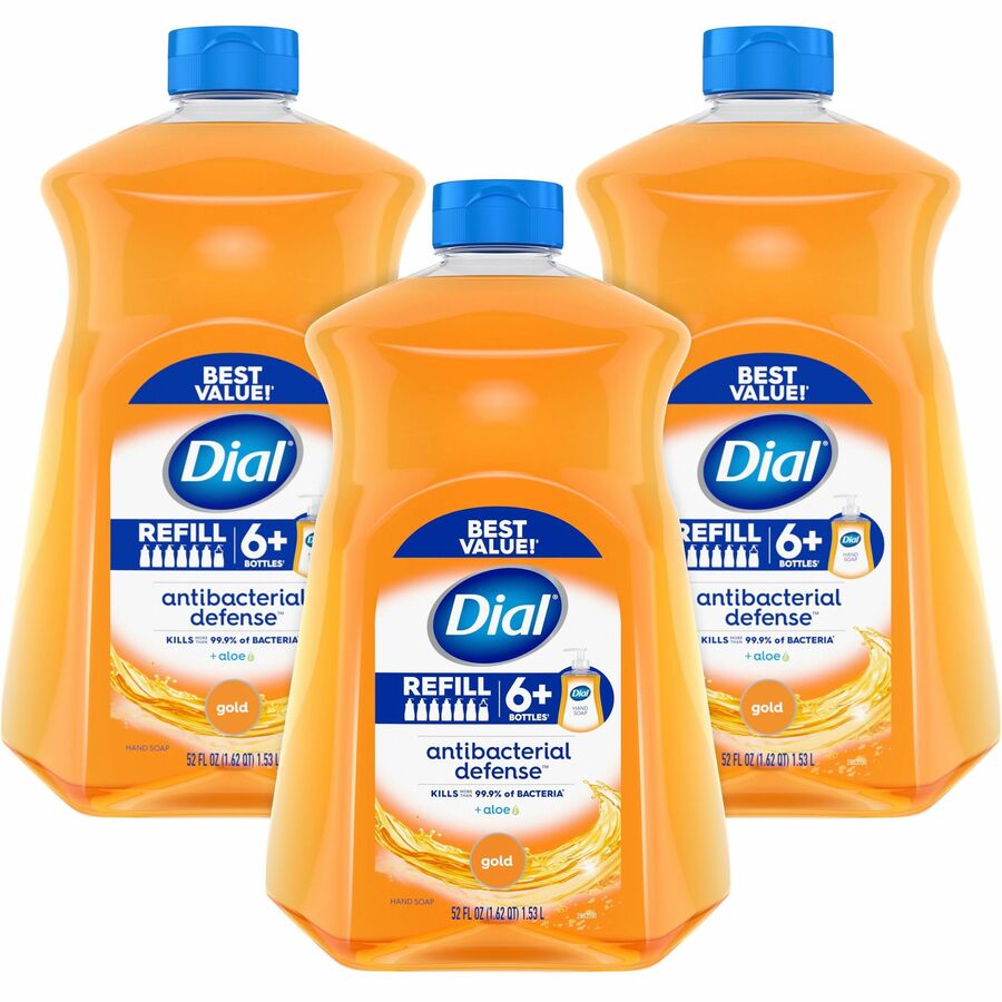 Dial Antibacterial Defense Liquid Hand Soap - 1.63 quart - Bottle Dispenser - Bacteria Remover - Hand - Antibacterial - Gold - Cruelty-free, Paraben-free, Phthalate-free, Silicone-free, pH Balanced - 3 / Carton