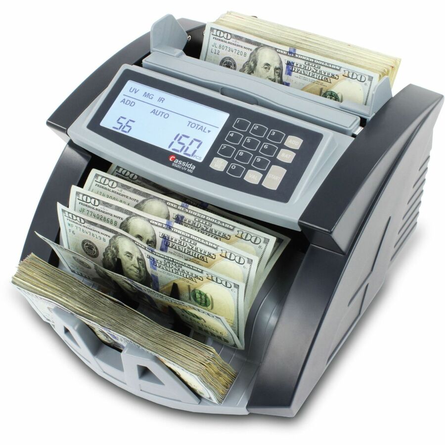 Cassida 5520 UV/MG Currency Counter - 250 Bill Capacity - Counts @ 1300 bills/min - Gray