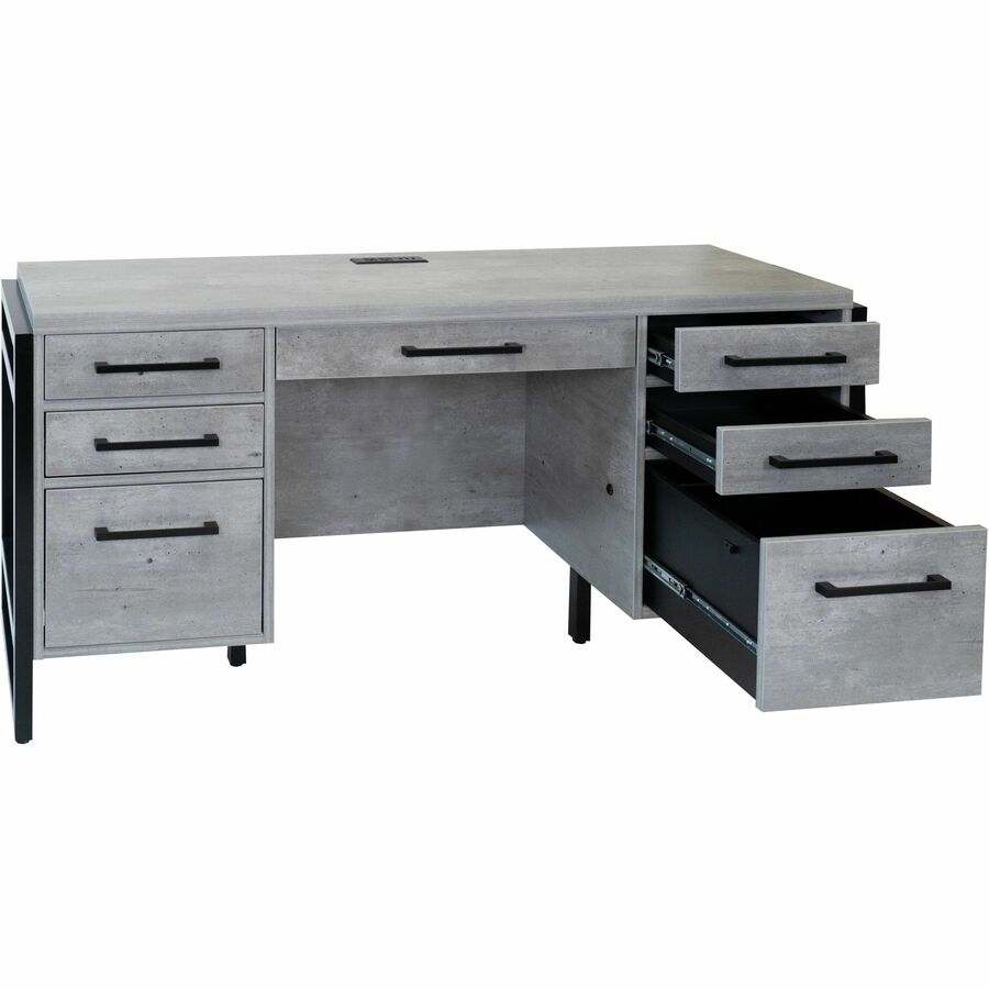 Martin Mason Concrete Laminate Unit - 31" Height x 66" Width x 21" Depth - Total Drawer(s): 7 - Material: Thermofused Laminate (TFL) - Finish: Concrete, Stone - Center Drawer, Storage Drawer, Heavy Duty, Ball Bearing Slide, Durable, Long Lasting, USB O...