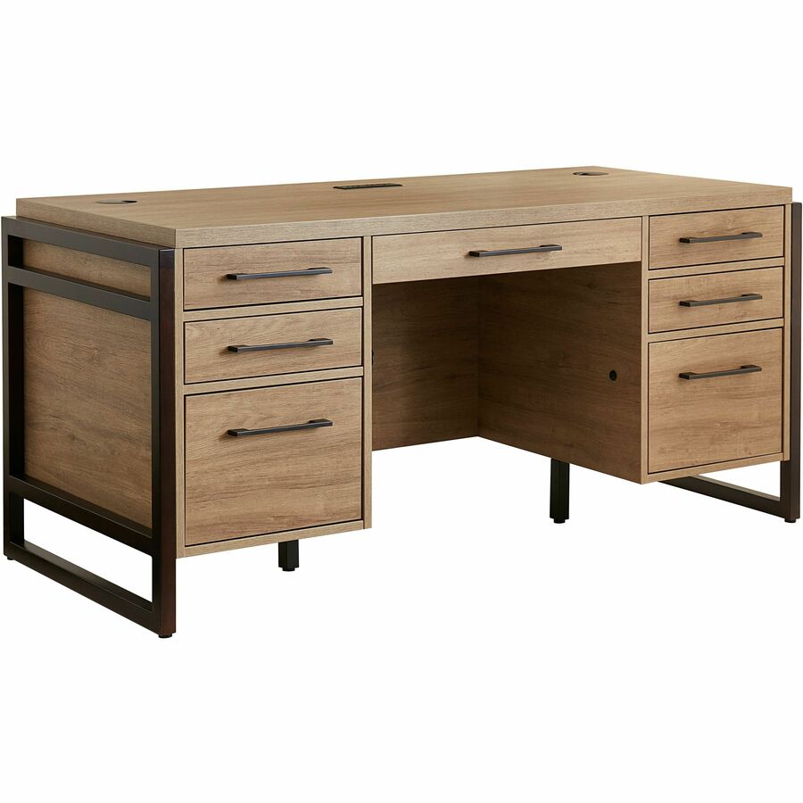 Martin Mason Concrete Laminate Unit - 31" Height x 66" Width x 30" Depth - Total Drawer(s): 7 - Double Pedestal - Material: Thermofused Laminate (TFL) - Finish: Monarca Natural, Wood - Center Drawer, Storage Drawer, Cable Management, Grommet, Heavy Dut...