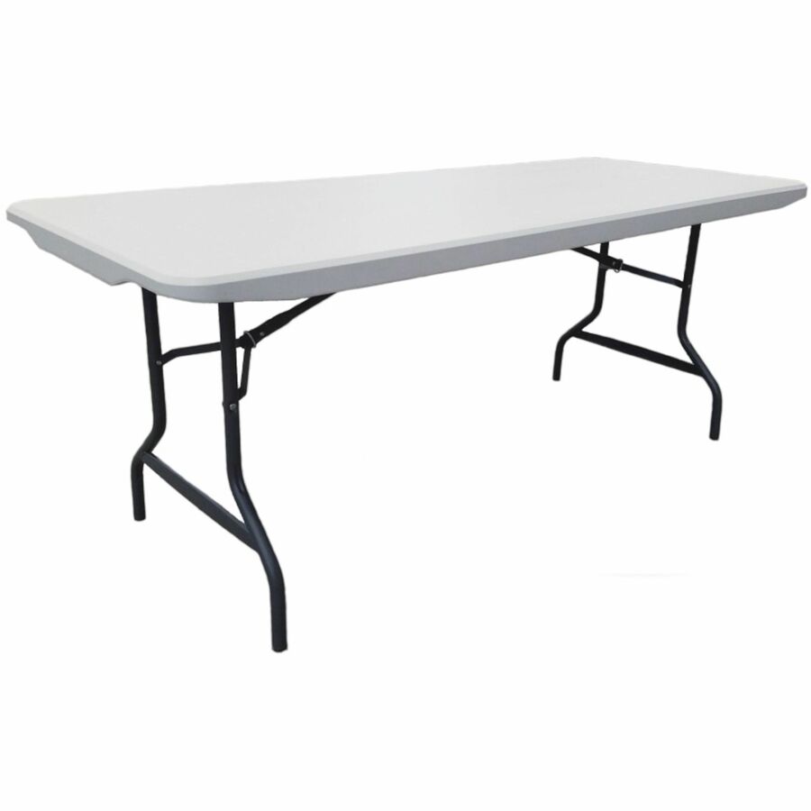 Iceberg Commercial Folding Table - Powder Coated Gray Round Tube Leg Base - Contemporary Style - 4 Legs - 1000 lb Capacity - 72" Table Top Length x 30" Table Top Width x 2" Table Top Thickness - Indoor, Outdoor, School, Office, Hospital, Banquet - Plat...