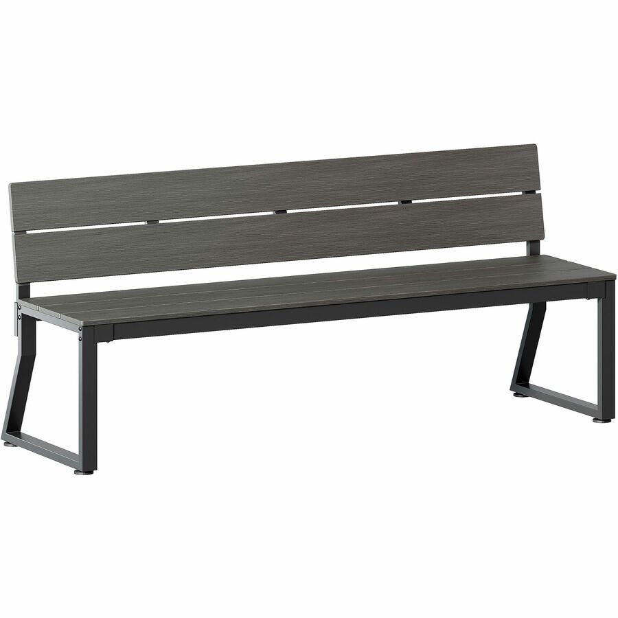 Lorell Faux Wood Outdoor Bench - 17.8" Height x 72" Width x 17.8" Depth - Material: Faux Wood, Polystyrene - Finish: Gray - Backrest, Easy to Clean, Sturdy - For Outdoor - 1 Each