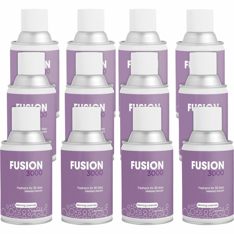Fresh Products Fusion 3000 Metered Aerosols - 6000 ft� - Morning Lavender - 30 Day - Odor Neutralizer, VOC Compliant - 12 / Carton