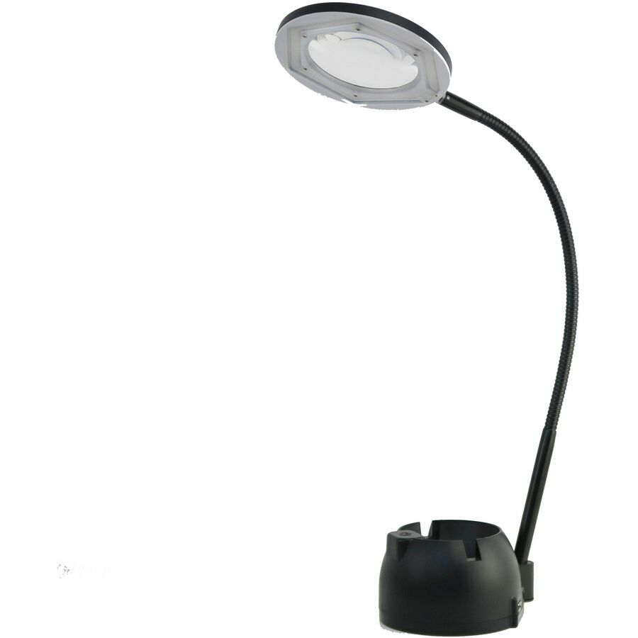 Victory Light 3-Diopter Magnifier Lamp - 15.7" Height - 3 W LED Bulb - USB Charging, Gooseneck, Adjustable Shade, Adjustable Brightness, Dimmable - Acrylic - Black
