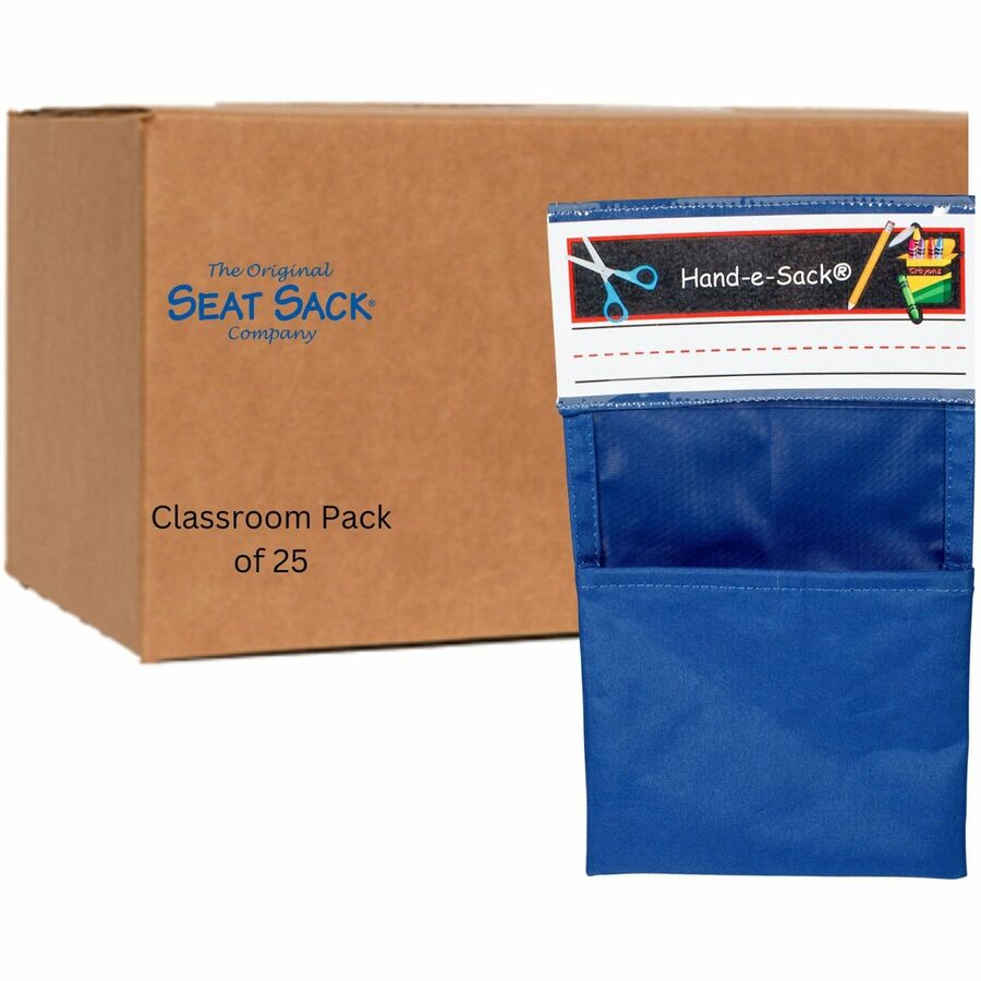 Seat Sack Hand-e-Sack Storage Pouches - Desk - Interlockable, Tear Resistant, Adhesive, Storage Space - Blue - 1 Carton