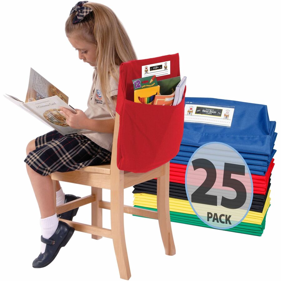Seat Sack 25-Count 1-Pocket Classroom Pack - 1 Pocket(s) - 14" Width x 2" Depth - Chair - Laminated, Washable, Expandable, Easy to Clean - Multi - Poly Cotton - 25/Pack - 1 Carton