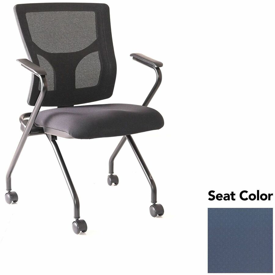 Lorell Conjure Mesh Training Chairs with Arms - Insight Periwinkle Blue Seat Color - Polyurethane, Foam Seat Material - Mesh Back Material - High Back - Black - Armrest - 2 / Carton