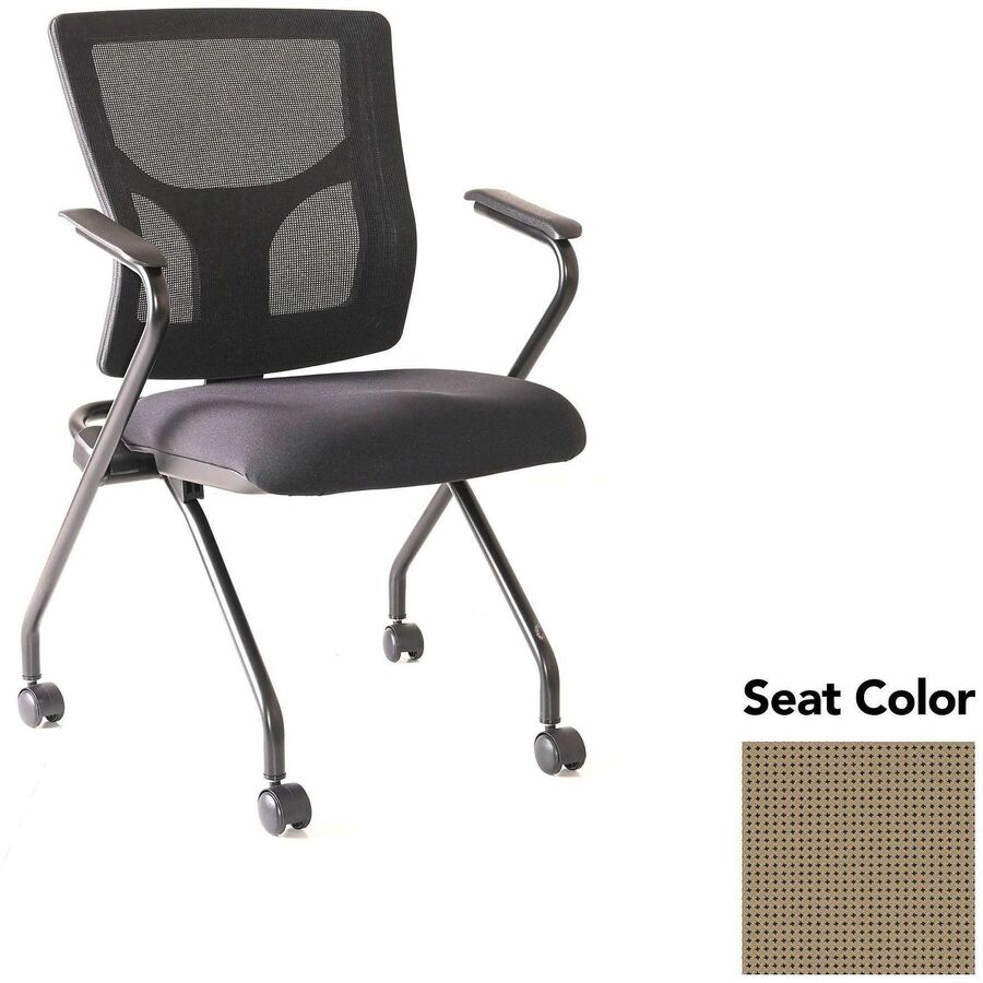 Lorell Conjure Mesh Training Chairs with Arms - Expo Latte Seat Color - Polyurethane, Foam Seat Material - Mesh Back Material - High Back - Black - Armrest - 2 / Carton