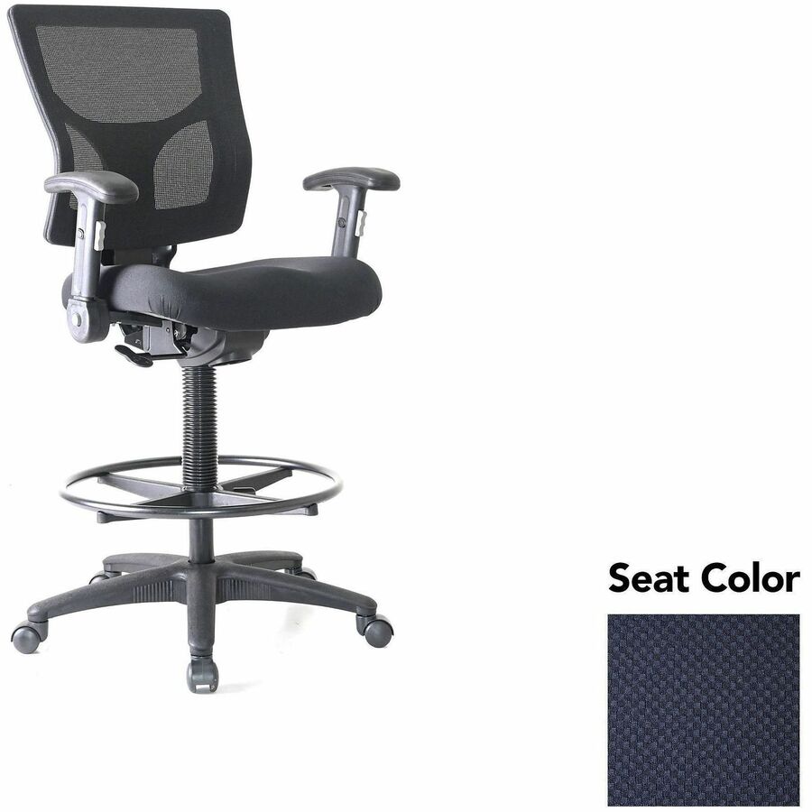 Lorell Conjure Office Stool - Perfection Navy Seat Color - Polyurethane Foam Seat Material - Mesh Back Material - Armrest - 1 Each