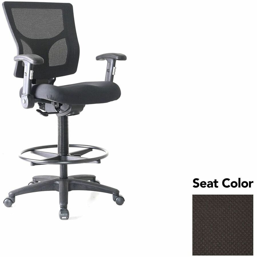 Lorell Conjure Office Stool - Perfection Black Seat Color - Polyurethane Foam Seat Material - Mesh Back Material - Armrest - 1 Each