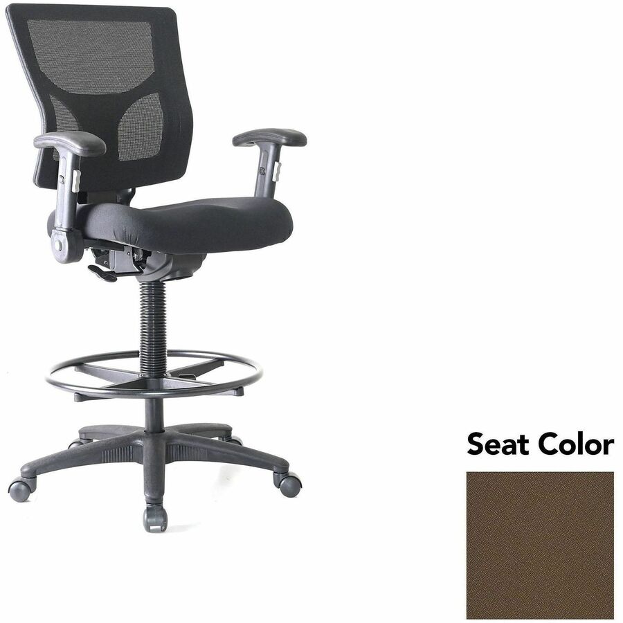 Lorell Conjure Office Stool - Forte Fudge Seat Color - Polyurethane Foam Seat Material - Mesh Back Material - Armrest - 1 Each