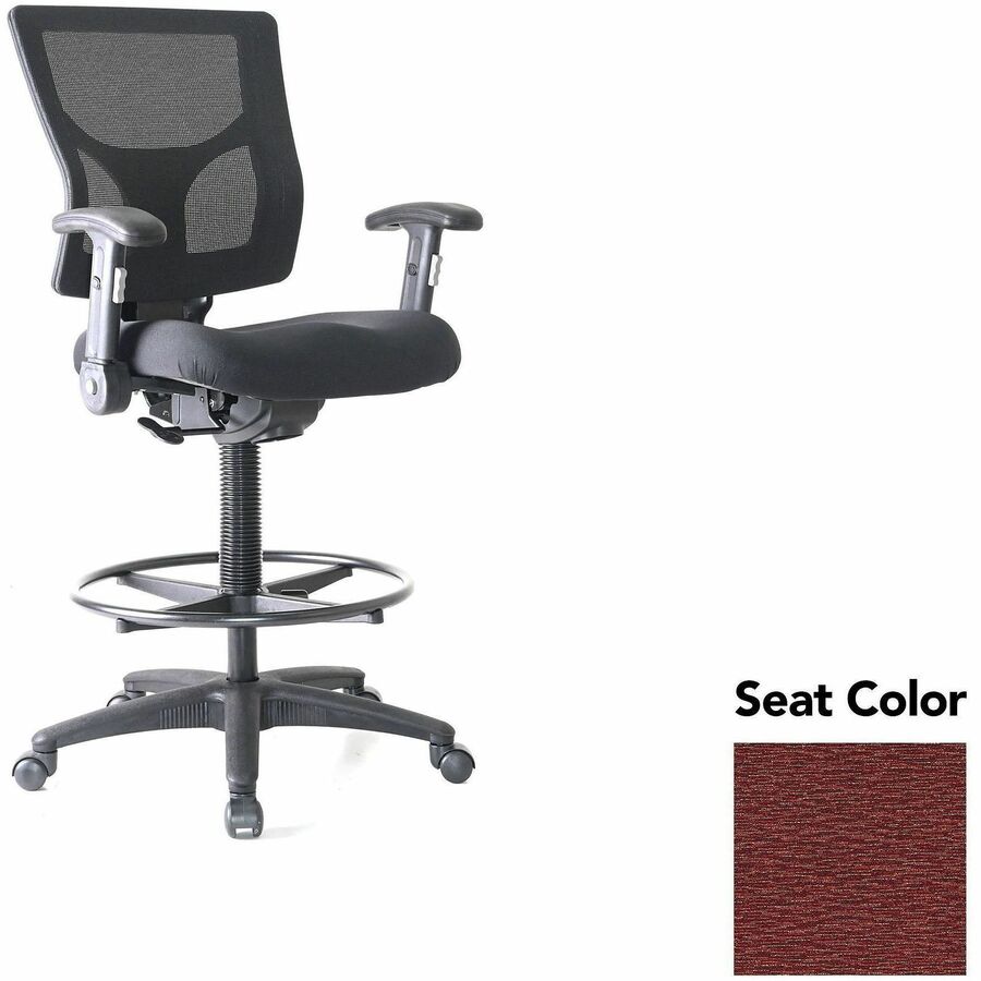 Lorell Conjure Office Stool - Fuse Carmine Seat Color - Polyurethane Foam Seat Material - Mesh Back Material - Armrest - 1 Each