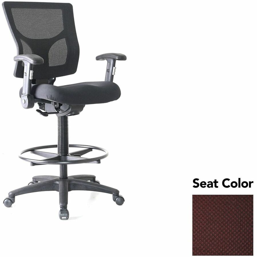 Lorell Conjure Office Stool - Perfection Burgundy Seat Color - Polyurethane Foam Seat Material - Mesh Back Material - Armrest - 1 Each