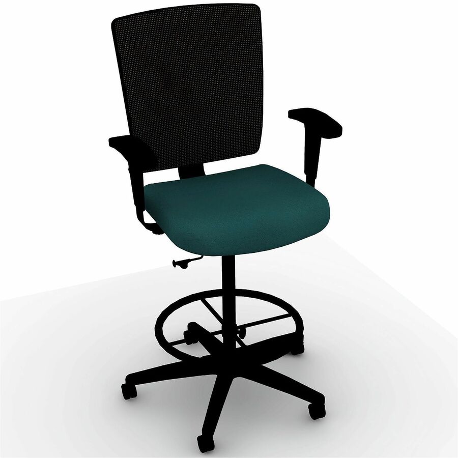 Lorell Conjure Office Stool - Insight Forest Seat Color - Polyurethane Foam Seat Material - Mesh Back Material - Armrest - 1 Each
