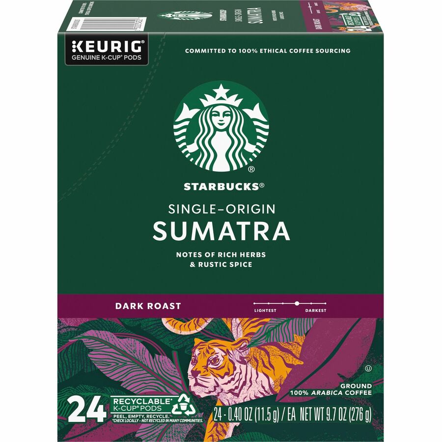 Starbucks®, K-Cup Sumatra Coffee - Compatible with Keurig Brewer - Dark - K-Cup - Sumatra - 24 / Box