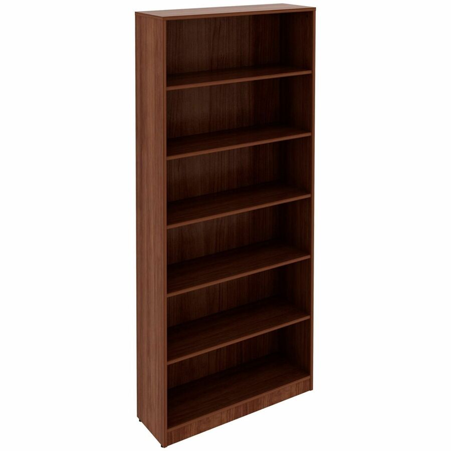 Lorell Laminate Bookcases - 36" Width x 12" Depth x 84" Height - 6 x Shelf(ves) - Sturdy, Laminated, Adjustable Shelf, Adjustable Feet, Square Edge - Walnut - Medium Density Fiberboard (MDF), Thermofused Laminate (TFL) - Assembly Required
