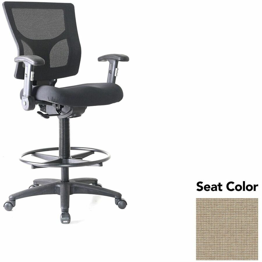 Lorell Conjure Office Stool - Shire Travertine Seat Color - Polyurethane Foam Seat Material - Mesh Back Material - Armrest - 1 Each
