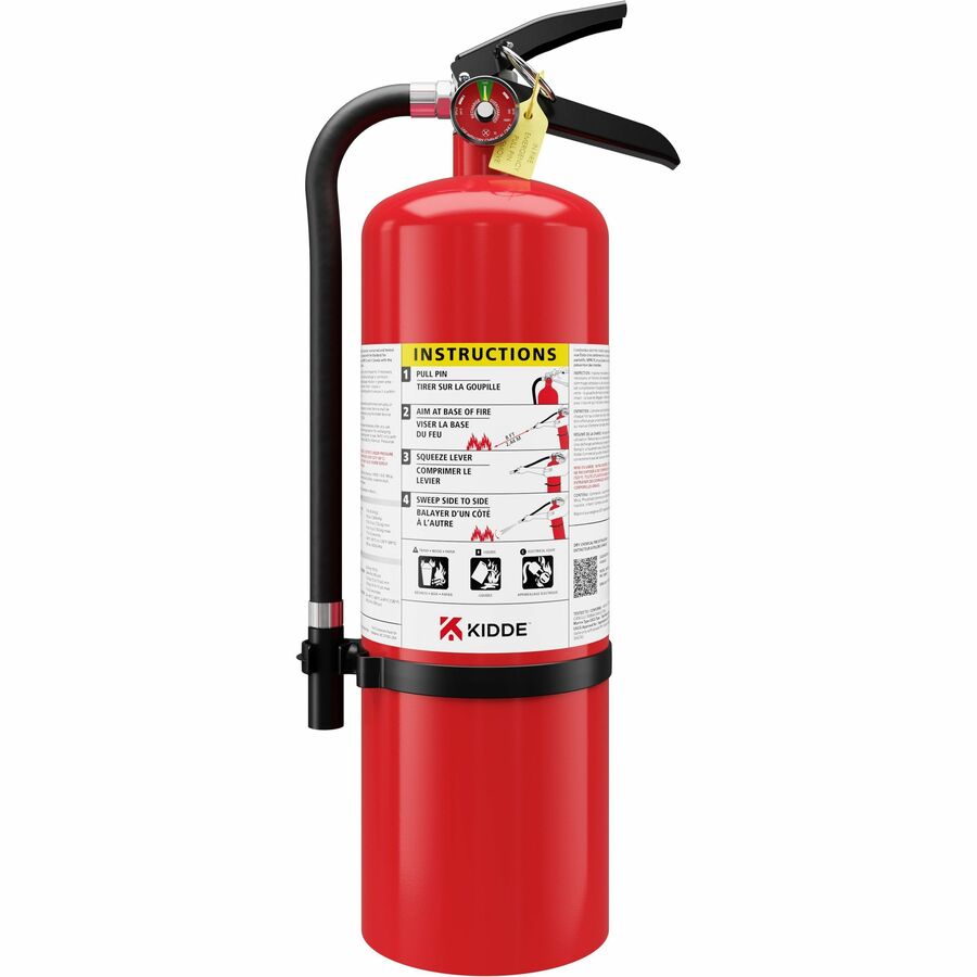 Kidde Pro 10 MP-1 Fire Extinguisher - 10 lb Capacity - A: Common Combustibles, B: Flammable Liquids, C: Live Electrical Equipment - Rechargeable, Safety Pin - Red