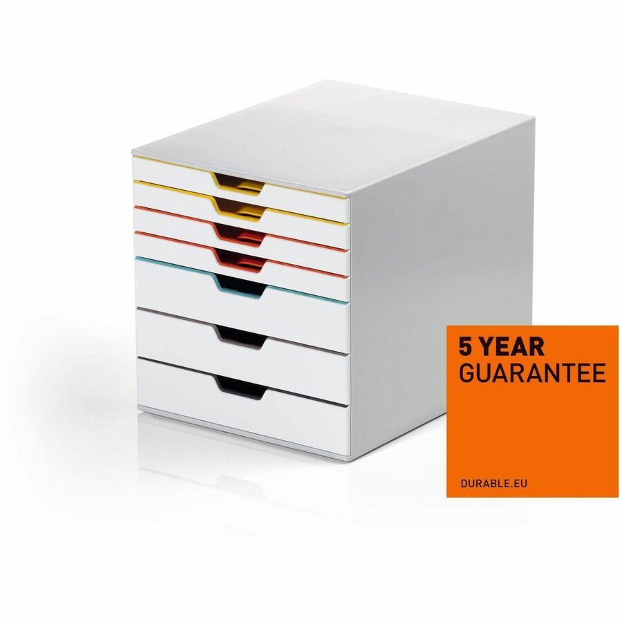 DURABLE Varicolor 7 Mix, Gray/Multicolor - 7 Drawer(s) - 11" Height x 11.50" Width x 14" Depth - Stackable - Removable Drawer, Stackable, Recessed Handle, Non-slip, Pull-out Drawer, Anti-slip, Plastic Feet - Multicolor, Gray - Plastic - 1 Each