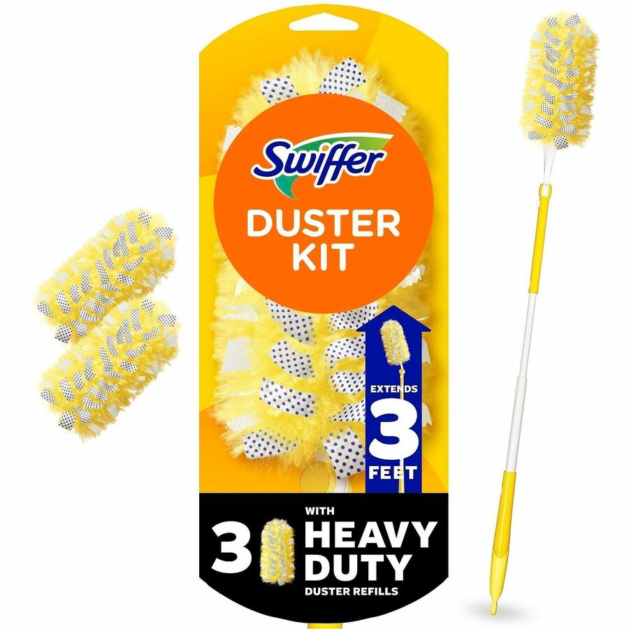 Swiffer Unscented Duster Kit - Fiber Bristle - 36" Handle Length - Yellow - 4 / Carton