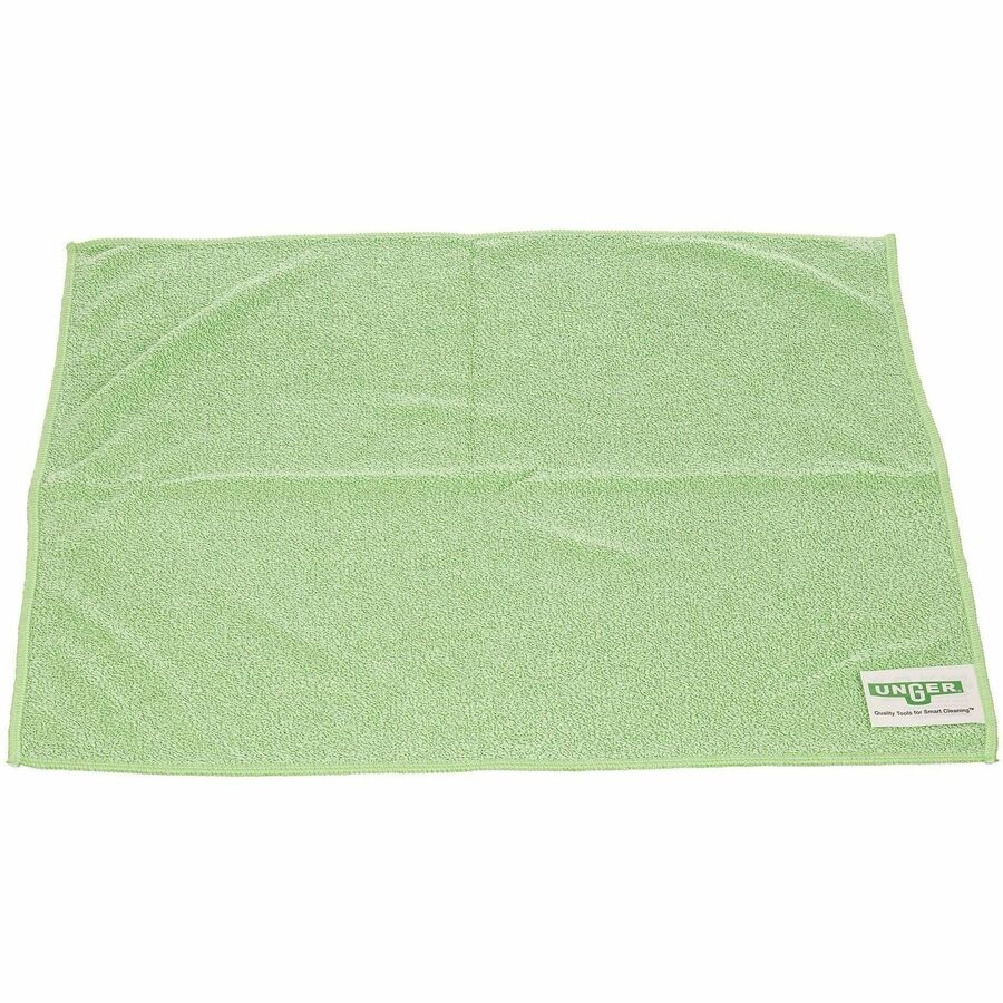 Unger MicroWipe 2000 Medium-Duty Microfiber Cloth - For General Purpose - Cloth, Wipe - Recommended For: Debris Remover, Bacteria Remover, Soil Remover, Mold Remover - Medium Duty, Absorbent, Washable, Durable - Green - 10 / Carton