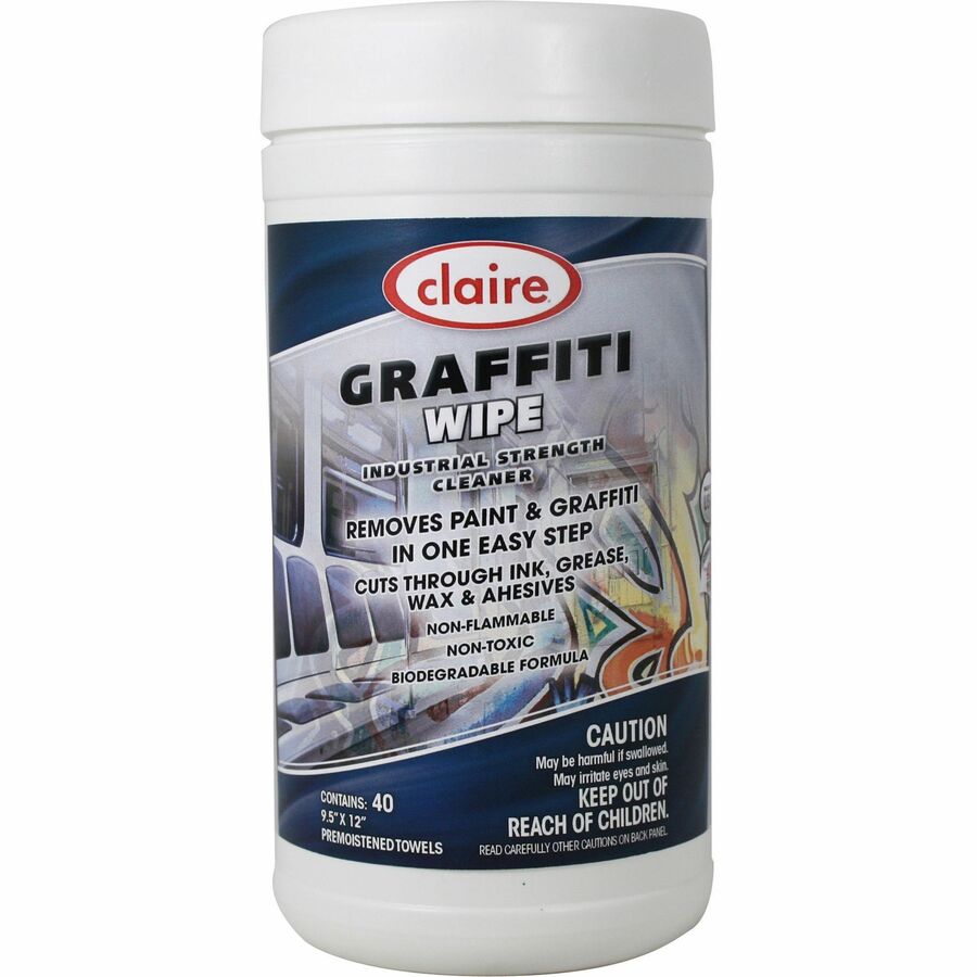 Claire Graffiti-Wipe - For Hard Surface, Multipurpose - Wipe - Non-toxic, Non-flammable, Biodegradable, Abrasive, Non-scratching - White - 40 / Each
