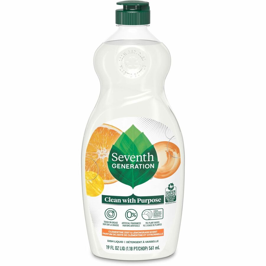 Seventh Generation Free/Clear Natural Dish Liquid - For Dish - Liquid - 19 fl oz (0.6 quart) - Free & Clear, Clementine Zest & Lemongrass Scent - Petroleum Free, Hypoallergenic, Non-toxic, Bio-based, Fragrance-free, Gluten-free, Phosphate-free - Clear...