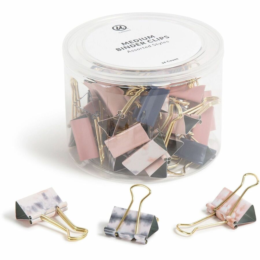 U Brands Binder Clip - Medium - 1" Width - 145 Sheet Capacity - for Office, Color Coding, Document, Paperwork, Paper, Home, School, Assignment, Notes, File - Acid-free, Non-magnetic, Non-toxic, Durable, Non-slip Grip - Gold, Assorted, Pink, Purple, Whi...