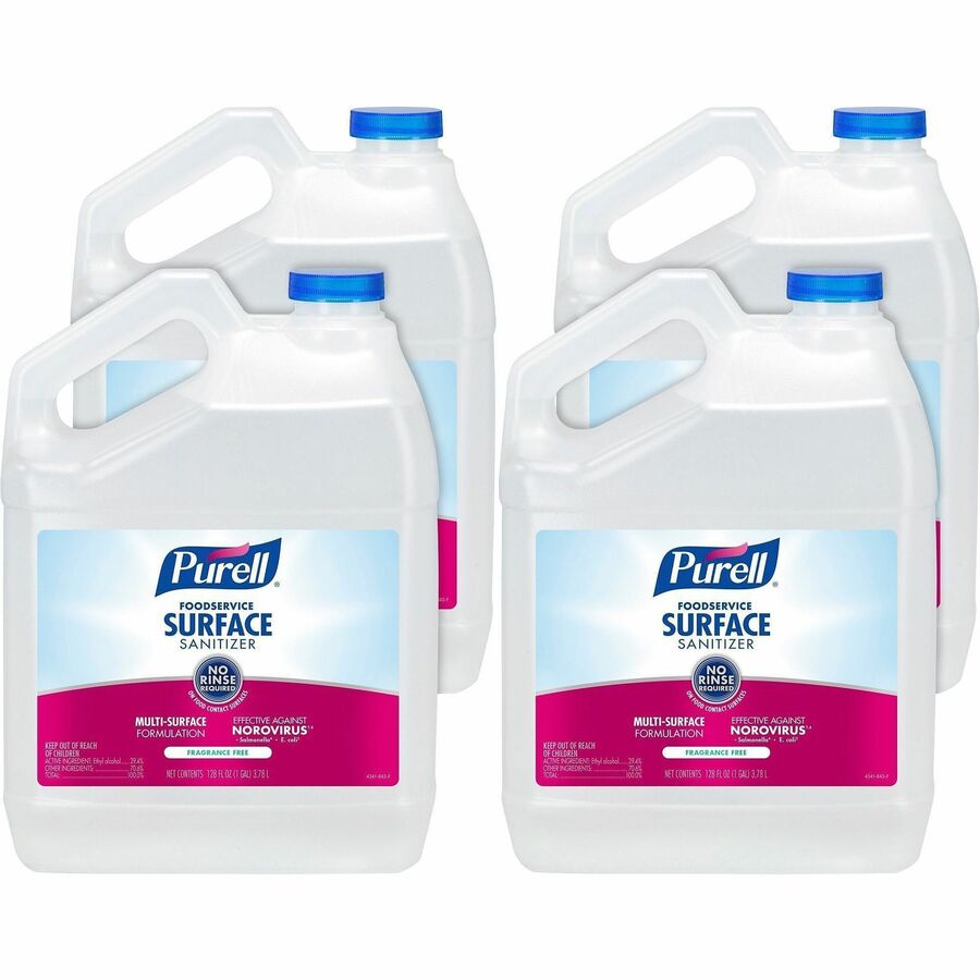 PURELL®, Foodservice Surface Sanitizer - For Surface, Multi Surface - Liquid - 128 fl oz (4 quart) - Fragrance-free, Disinfectant, Kosher, Refillable - Clear Bottle - 4 / Carton