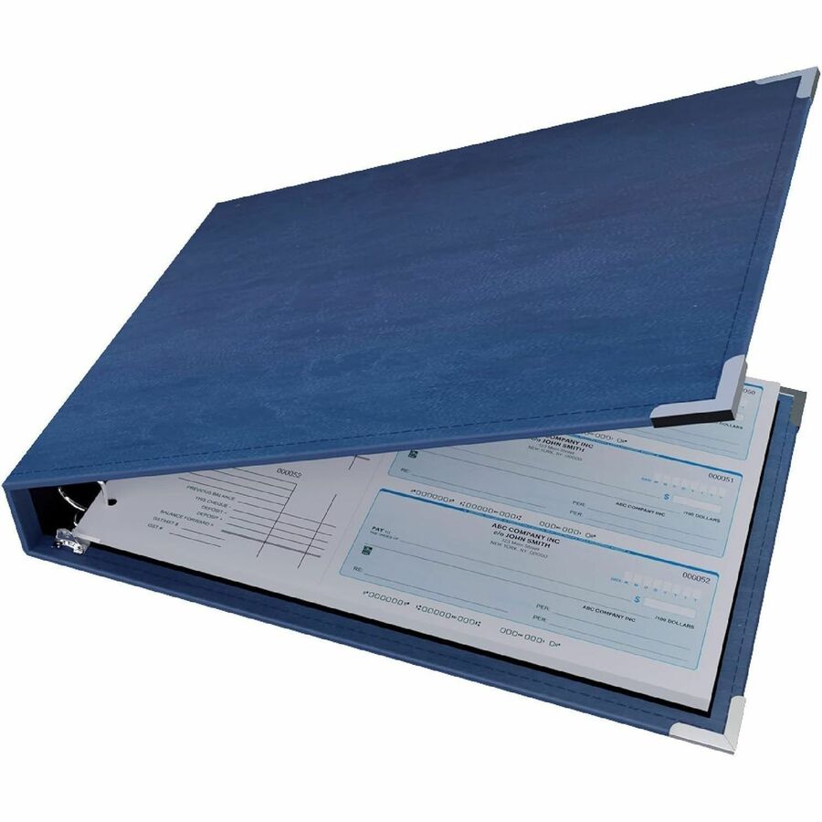 Davis Group Premium 3-Up Business Checkbook Binder - 200 Sheet Capacity - 7 Ring - Pocket: Internal - Vinyl - Navy Blue - Pocket - 1 Each