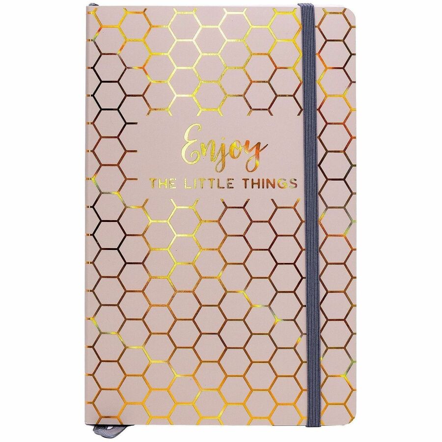 Pukka Pads Notebook - 1 Subject(s) - 96 Sheets - 192 Pages - Ruled Margin - 80 g/m², Grammage - A5 - 8 1/4" x 11" Sheet Size x 0.5" Width x 5.2" Length - Taupe Vegan Leather, Gold, Beige Cover - Elastic Closure, Ghost Resistant, Bleed Resistant, Ac...